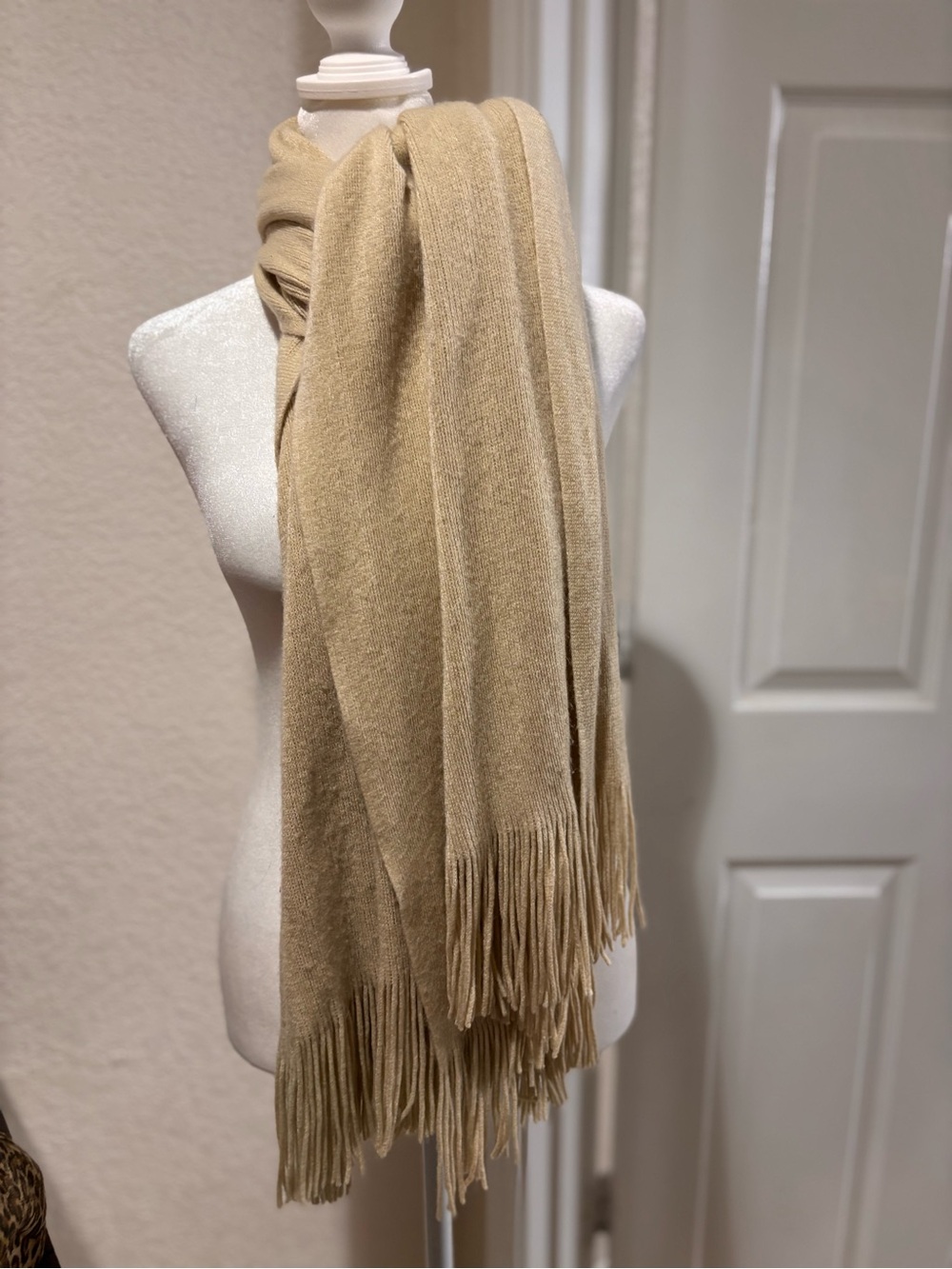 Classic Beige Fringe Wrap Scarf - Neutral Women's Accessory